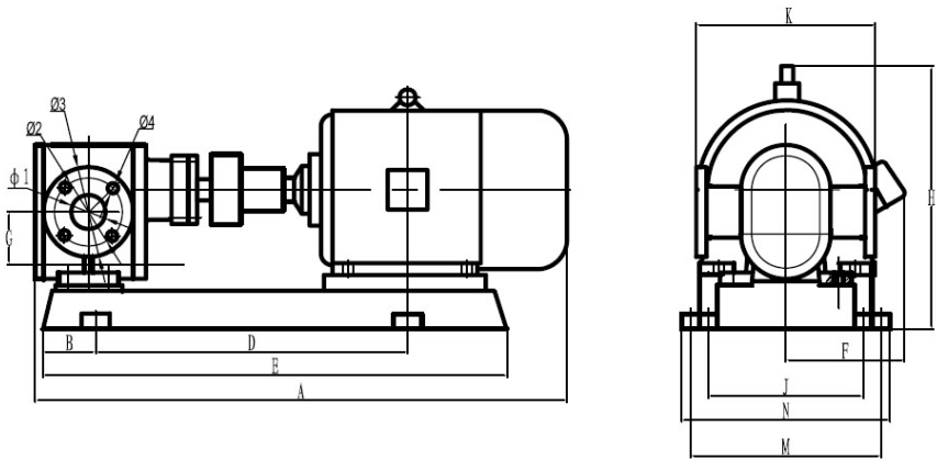 2CG硬齿面渣油泵外形尺寸图